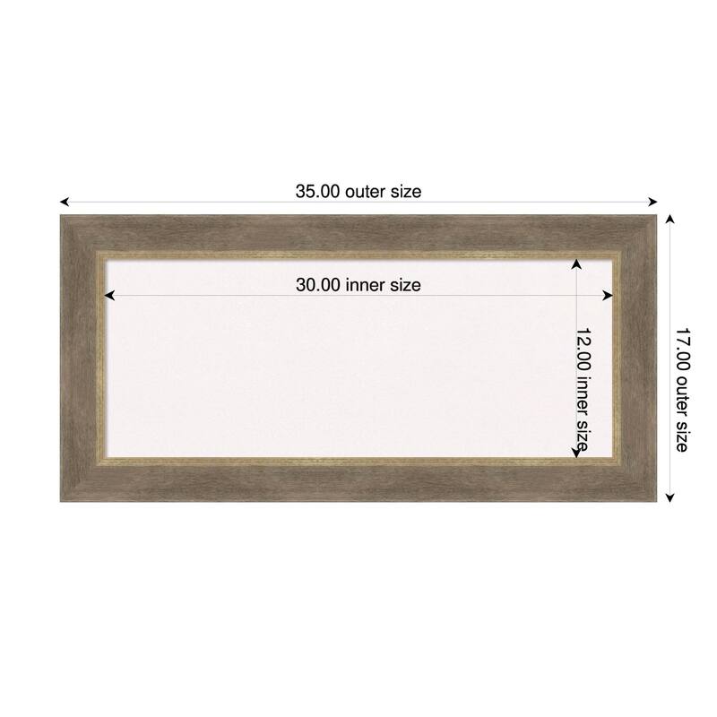 Driftwood Tan Wood Framed Cork Board - Bulletin Board, Organization Board, Pin Board - White - 35 x 17 in