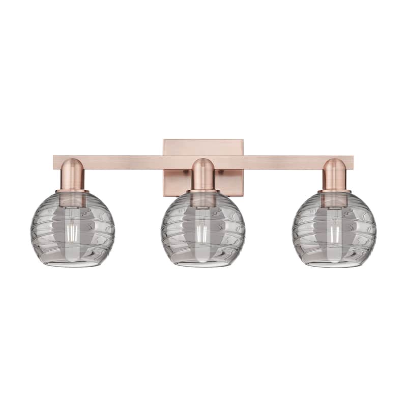 Innovations Lighting 716-3W-11-26 Athens Deco Swirl Vanity Athens Deco - Antique Copper / Light Smoke Deco Swirl