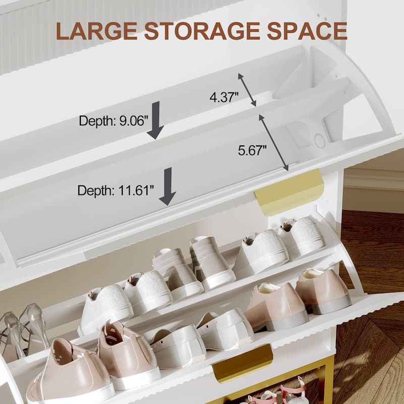 Slim Shoe Cabinet with 2 Flip Drawers & Top Drawer