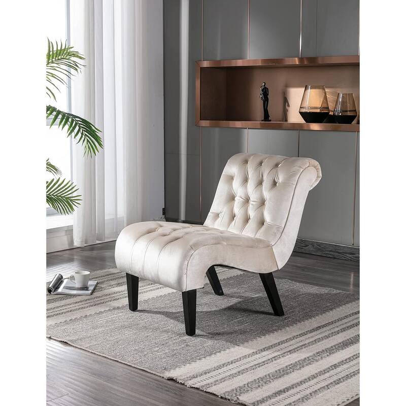 Roomfitters Velvet Armless Accent Chair, Upholstered Button Leisure Chair with Wood Legs for Living Room