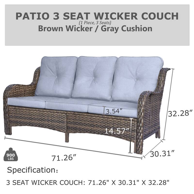 High Back Deep Seating Wicker Curved Outdoor Patio Sofa with Cushions
