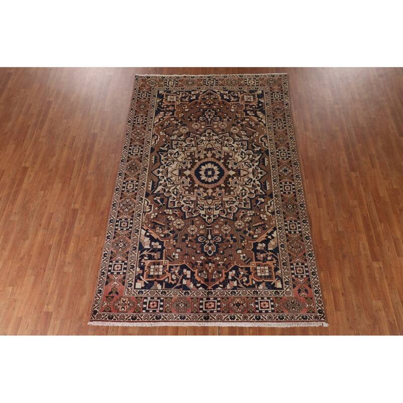 Brown Bakhtiari Persian Vintage Area Rug Hand-Knotted Wool Carpet - 6'6"x 10'1"