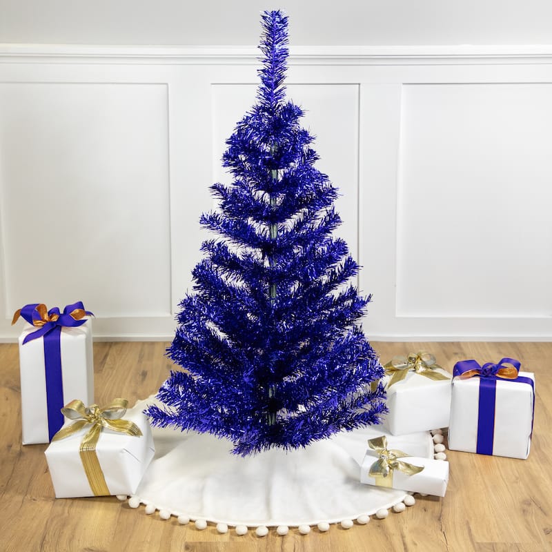 Artificial Tinsel Christmas Tree - 3' - Deep Blue - Unlit - 3 Foot