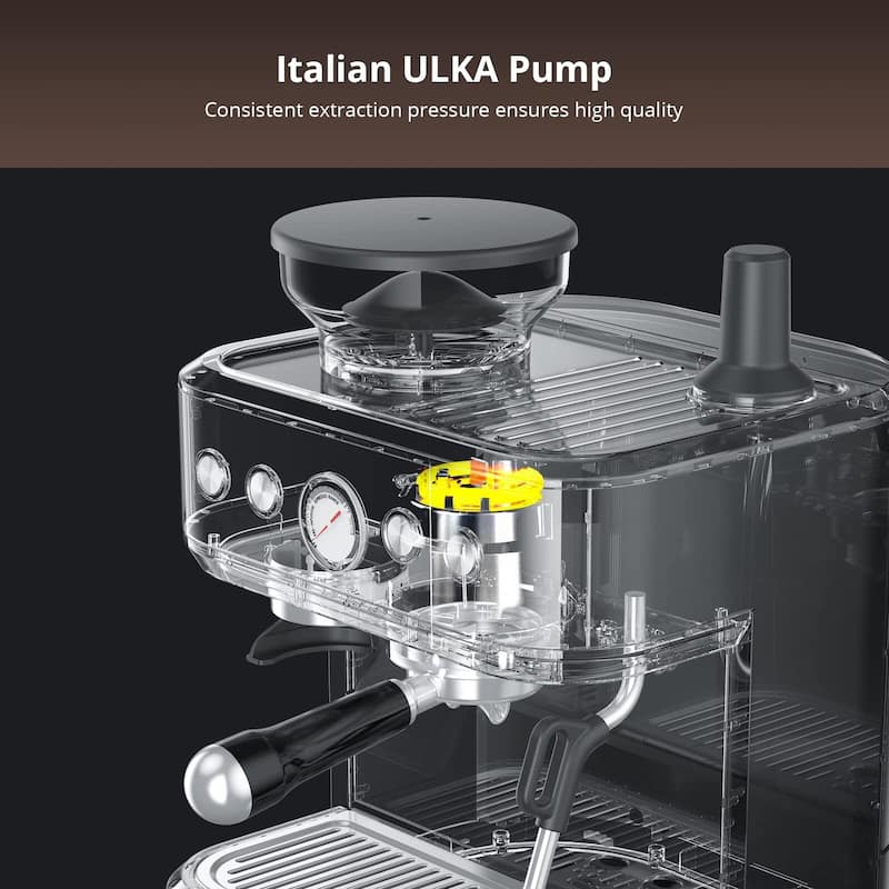 Espresso Machine with Grinder and Milk Frother, 15 Bar Pump Cappuccino Latte Machine with Burr Conical Grinder