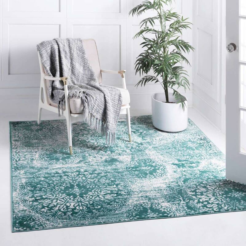 Transitional Fredo Collection Area Rug - 8' Square - Turquoise