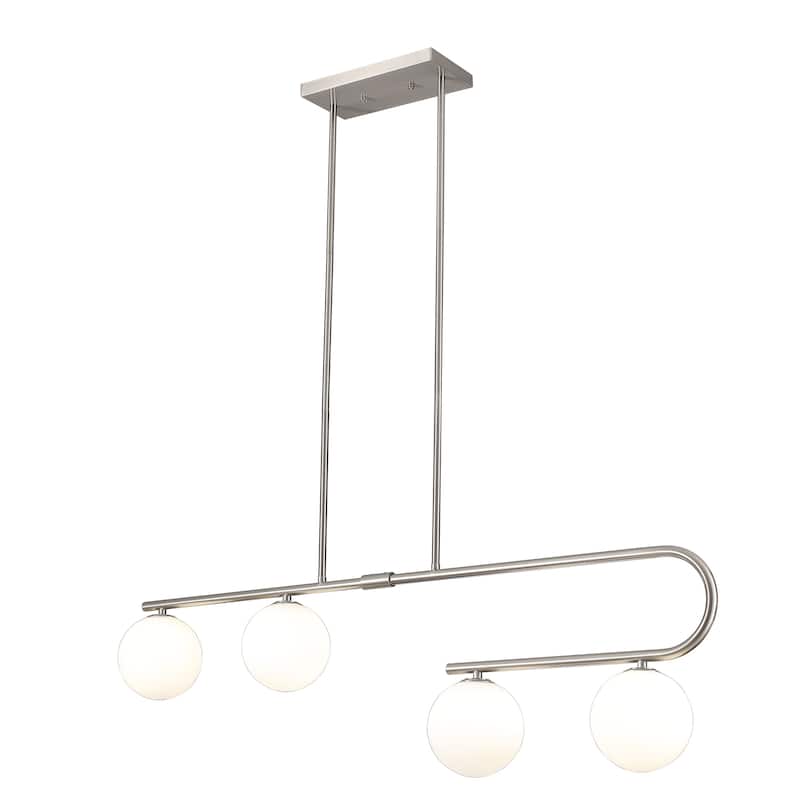 4-Light Modern Hanging Island Linear Chandelier Lighting Fixture with Glass Shade for Kitchen Foyer Dining Room