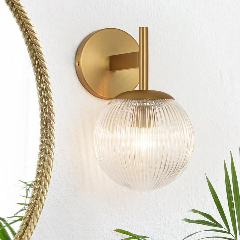 Sleek Modern Dimmable Ribbed Glass Vanity Light - Brass