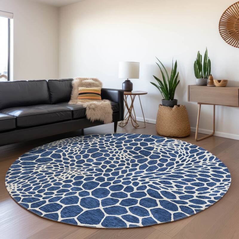 Premium Washable Super Soft Contempory Prints Mayfield Rug - Navy - 8' x 8'