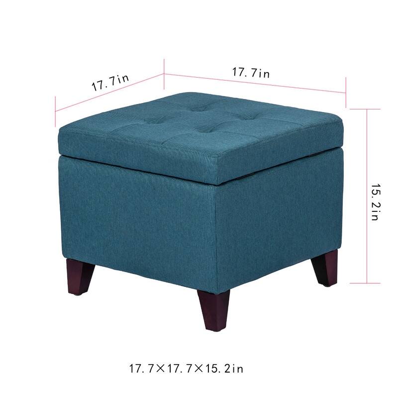 Adeco Square Fabric Storage Ottoman with Tufted Flip Top