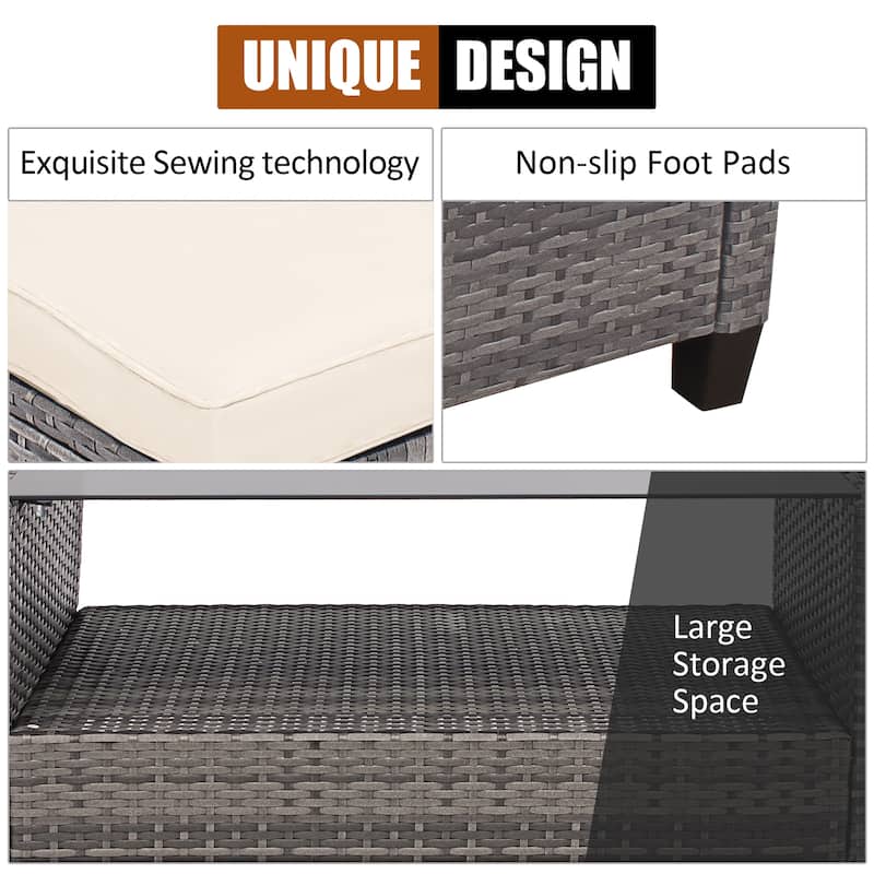 Costway 4PCS Patio Rattan Furniture Set Sofa Ottoman Cushion Garden - See Details