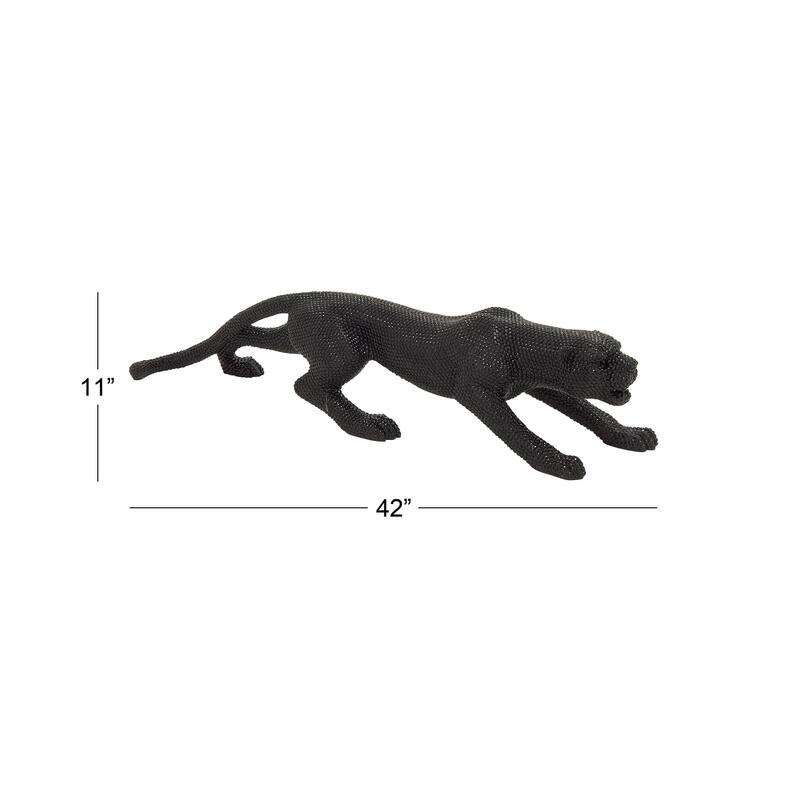 Polystone Leopard Floor Decorative Sculpture with Carved Faceted Diamond Exterior - Silver or Black - Roche River Decor