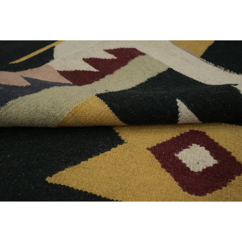 Hand Woven Oriental 100% Wool Carpet Southwestern Tribal Black Kilim Area Rug - 14' 11'' X 9' 9''