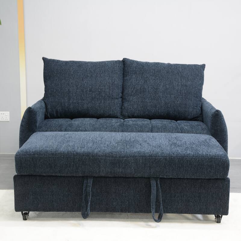57.48" Big Size Navy Fabric Sofa Bed with Adjustable Backrest