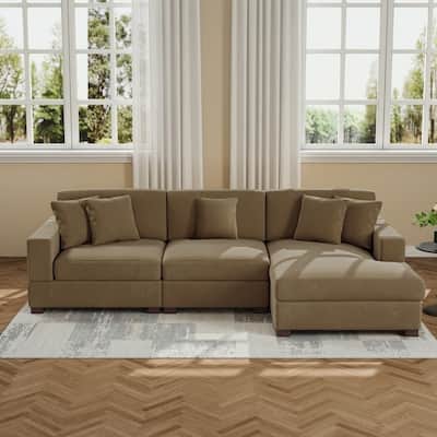 Modern L-Shaped Corduroy Modular Sectional Couch Sofa with Pillows