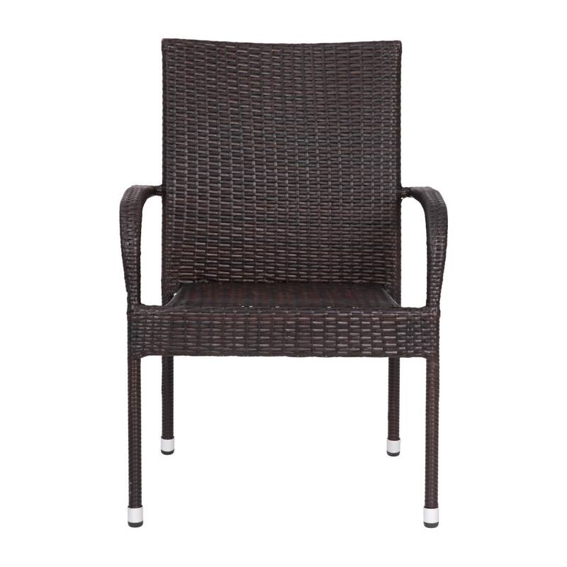 Indoor/Outdoor Stacking Steel Framed Wicker Dining Armchairs - 4 Pack