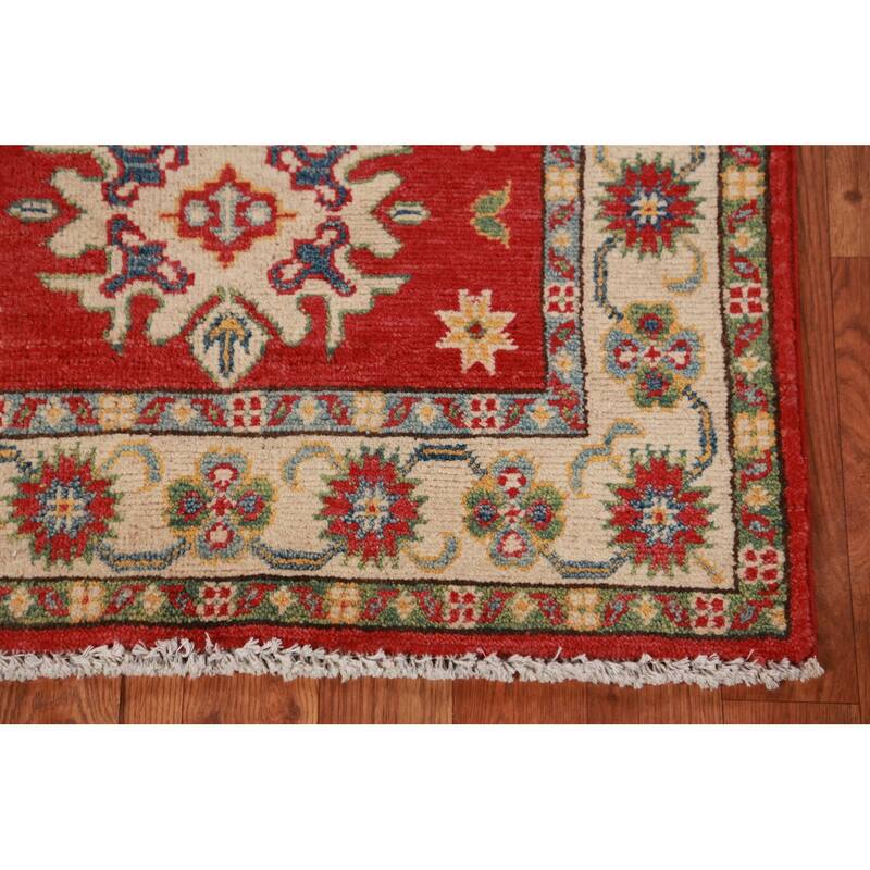 Geometric Kazak Foyer Rug Hand-Knotted Bedroom Traditional Wool Carpet - 2'6"x 4'2"