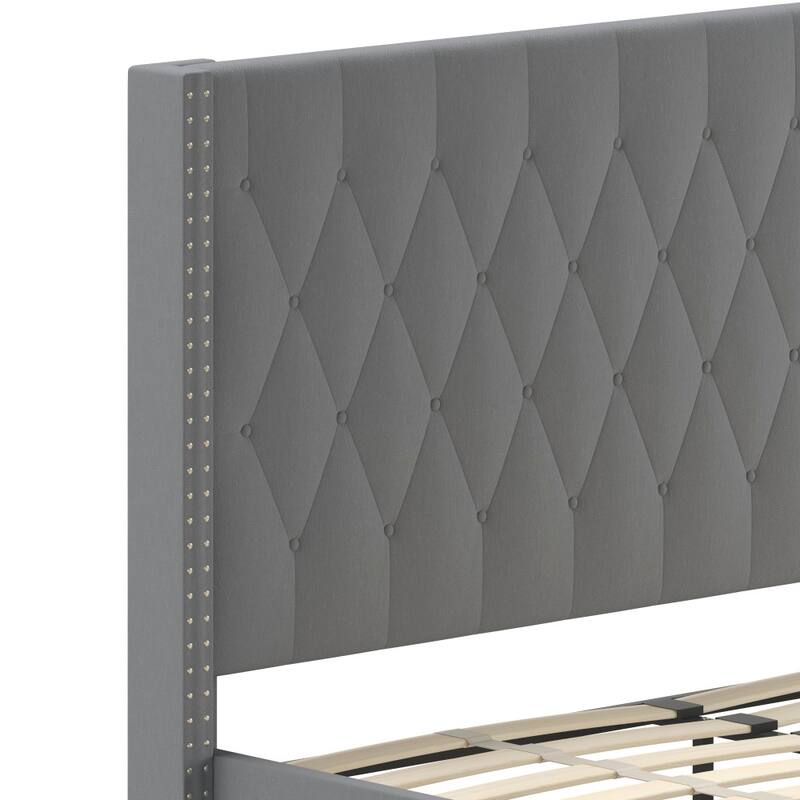 Tufted Upholstered Nailhead Trim Platform Bed