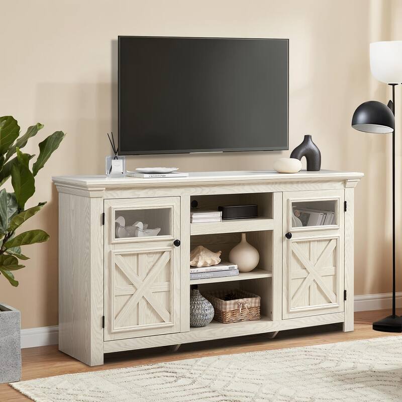 Vintage Farmhouse Style Wooden Storage Sideboard with Cable Management Holes - Antique White