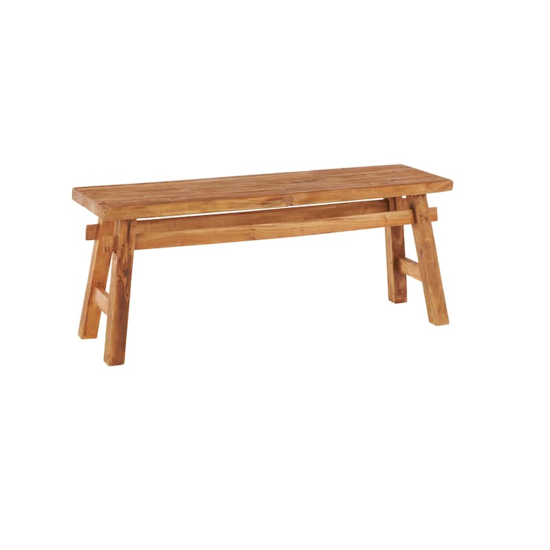 Reclaimed Wood Handmade Bench with Natural Finish and High Trestle Legs - Brown - Roche River Decor - 14"Wx47"Lx19"H