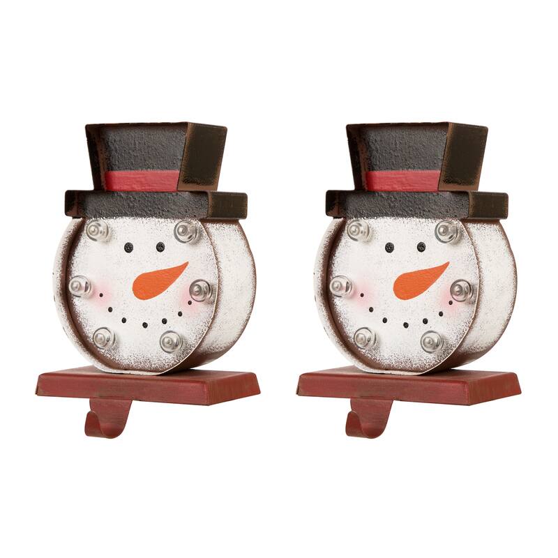 Glitzhome Christmas Marquee LED Star Snowman Tree Gingerbread Stocking Holders Mantel Ornament