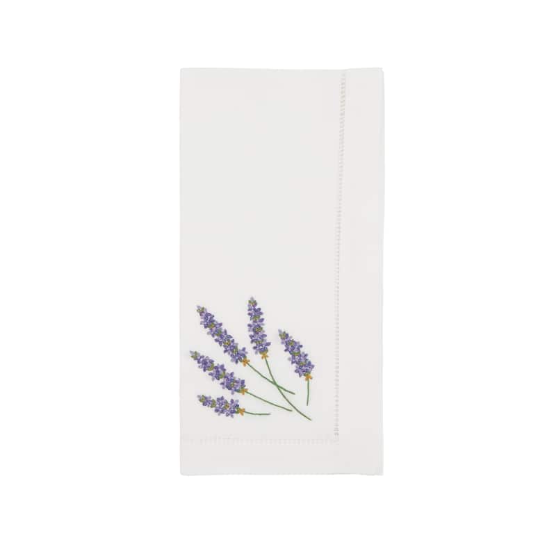 Garden Bliss Embroidered Lavender Napkin (Set of 6) - 20"x20" - 20"x20" - White - Set of 6