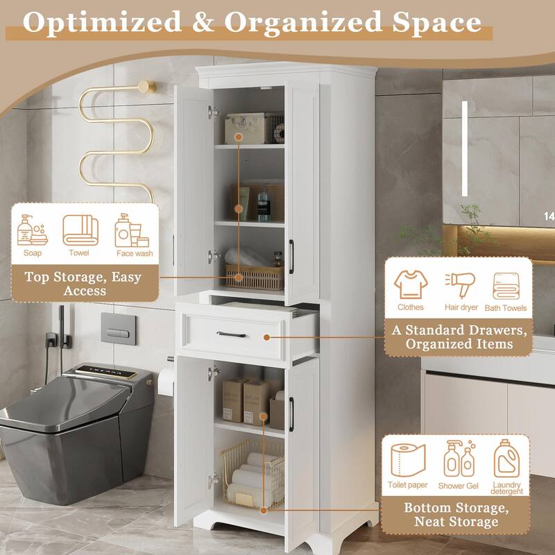 70.8" Freestanding Bathroom Vanity, Modern Elegant Design, 4 Doors & 1 Drawer, Space-Saving Storage