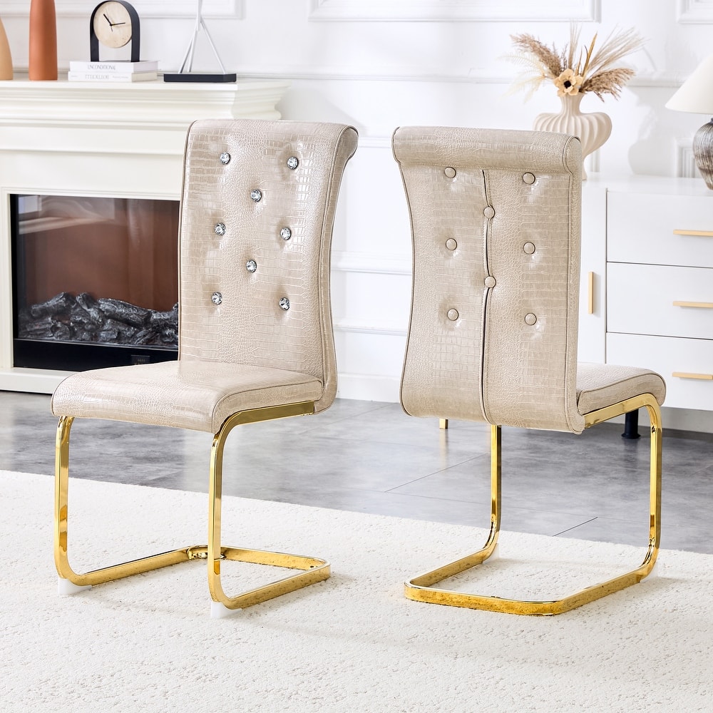 Retro Alligator-Embossed Faux Leather Dining Chairs with Crystal Buckle, Accent Upholstered Kitchen Chairs