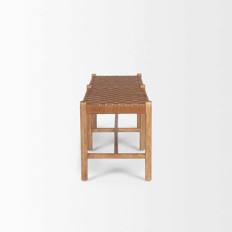 Shane Brown Wood w/ Woven Brown Leather Bench - 52.0L x 16.5W x 18.8H