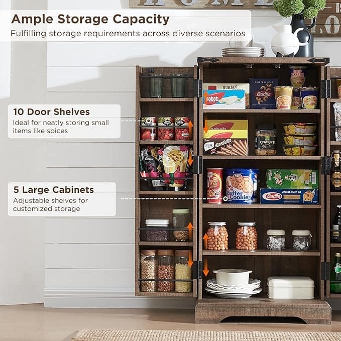 47" Farmhouse Kitchen Pantry, Storage Cabinet with Barn Doors