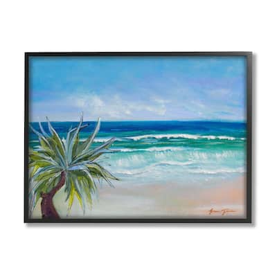 Stupell Incoming Waves Summer Beach Palm Tree Blue Painting Framed Wall Art - Orange