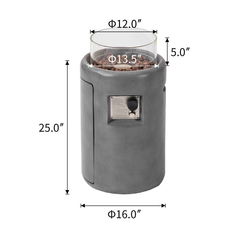 COSIEST 16" Outdoor Column Propane Fire Pit with Glass Wind Guard