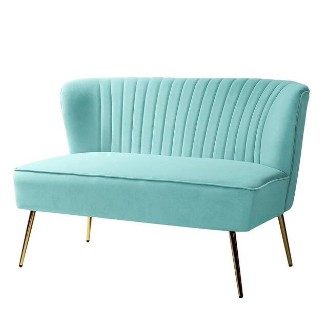 HULALA HOME Monica Modern Velvet Tufted Loveseat with Metal Legs - SAGE