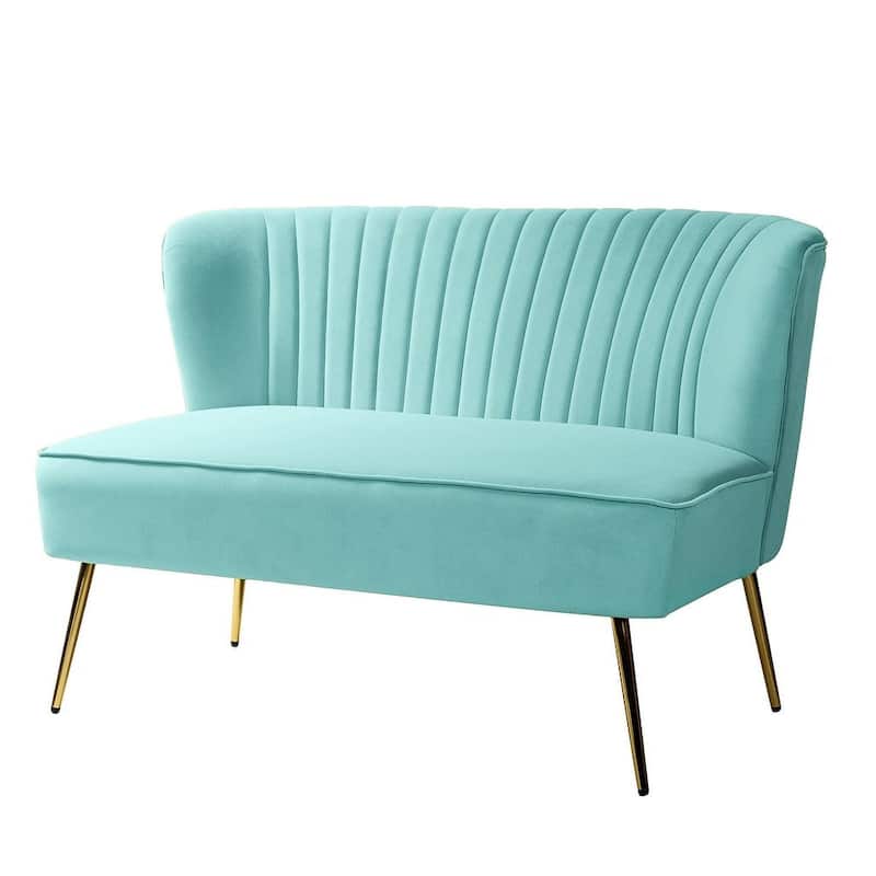 Monica Modern Velvet Curved Tufted Back Loveseat with Metal Tapered Legs by HULALA HOME - SAGE