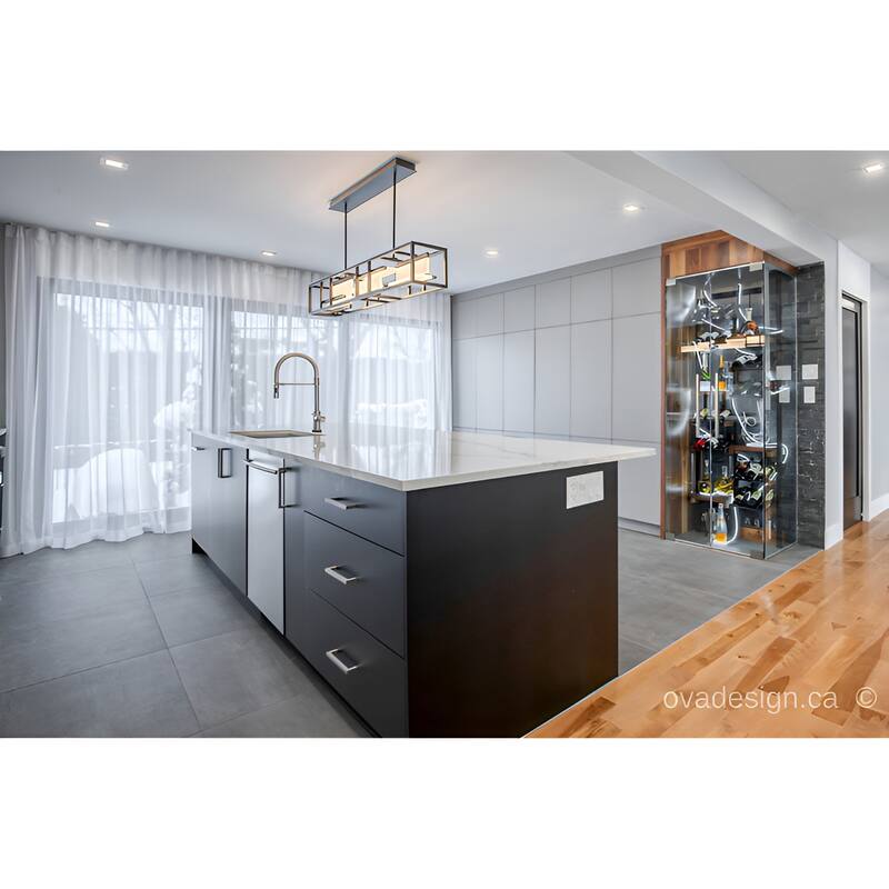 LED 40 Inch Kitchen Island Pendant Light, Black Ceiling Scifi Linear Light - Black