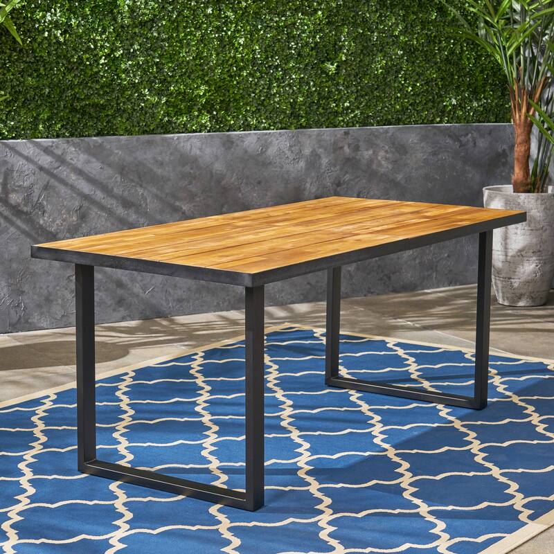 Roomfitters Kyston 70 Inch Rectangular Outdoor Dining Table, Acacia Wood Top with Iron Legs, Teak - L 70.3" x W 34.0" x H 30.0"