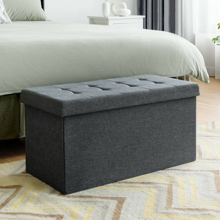 Foldable Storage Ottoman Bench with Removable Bin Upholstered Seat Chest for Bedroom Living Room Entryway
