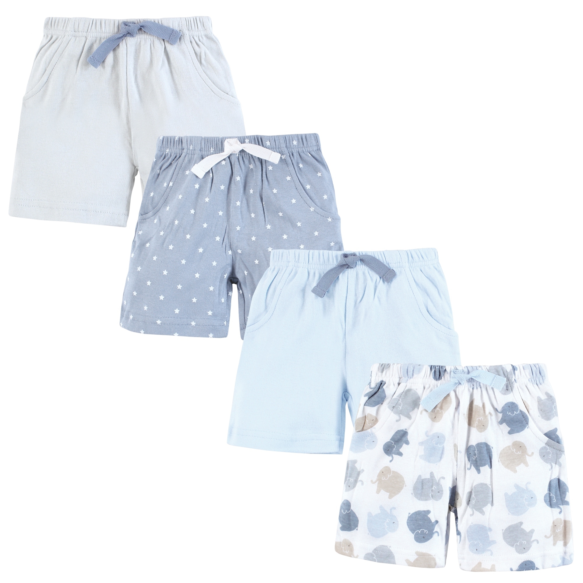Hudson Baby Toddler Boy Shorts Bottoms 4-Pack, Multi Color Boy Elephant