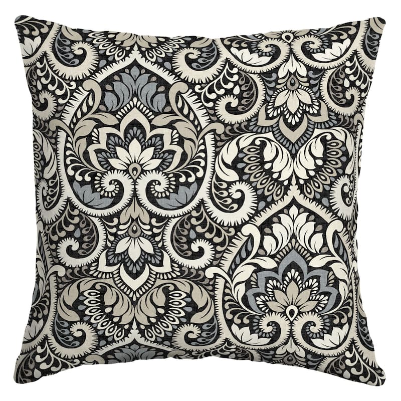 ARDEN Aurora Damask Outdoor 16 x 16 in. Square Pillow - 16" W x 16" D - Black Aurora Damask