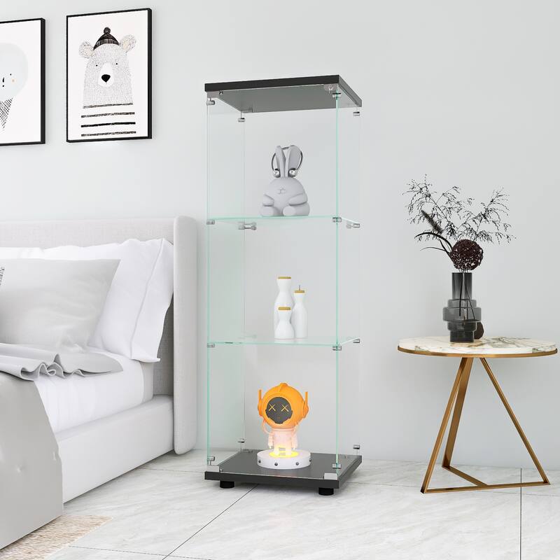 Glass Display Cabinet with 3 Shelves, One-Door Curio Cabinets for Living Room