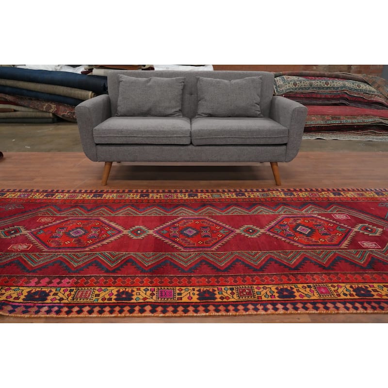 Hand Knotted Oriental 100% Wool Carpet Traditional Tribal Red Ardebil Runner Rug - 10' 6'' X 4' 5''
