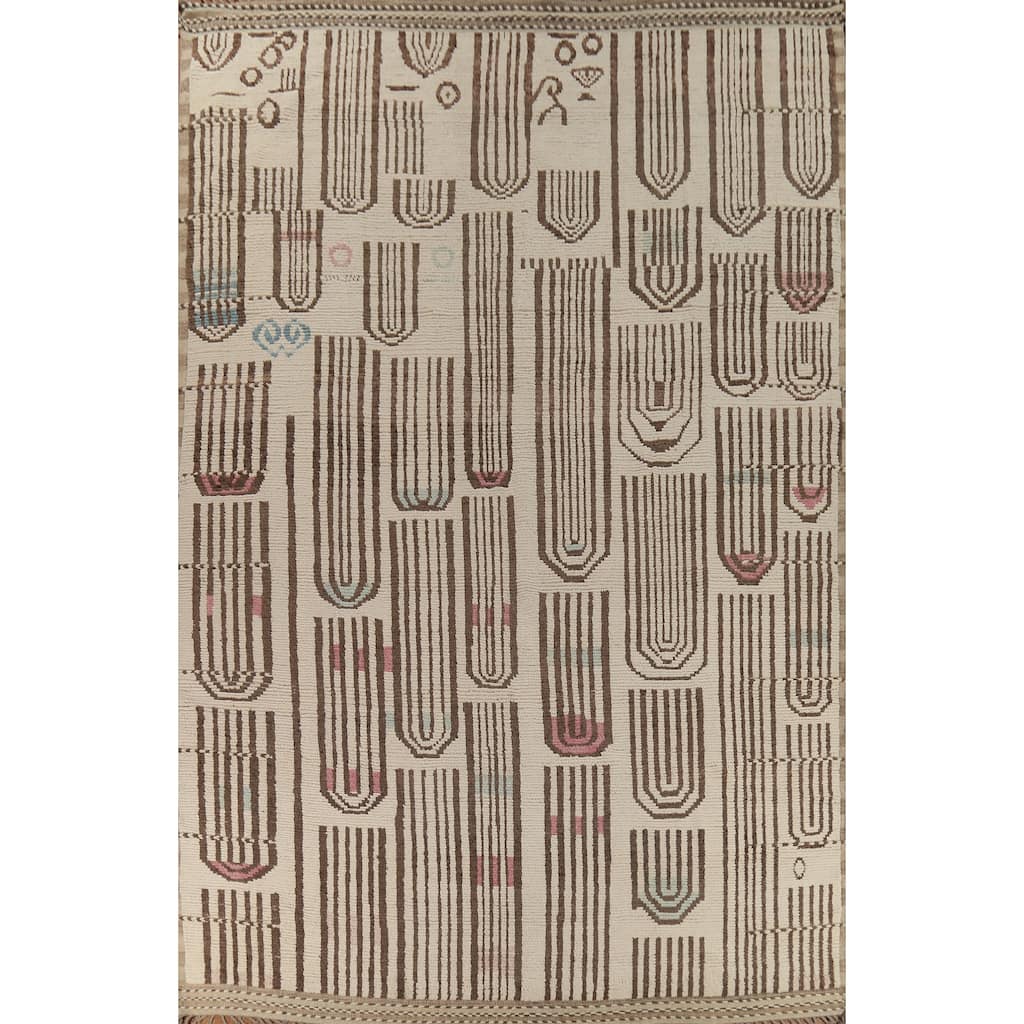 All-Over Ivory Moroccan Modern Large Area Rug Handmade Wool Carpet - 11'0"x 15'10"