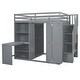 preview thumbnail 6 of 14, Full Grey Wooden Loft Bed w/ Desk, Shelves, Wardrobe w/ Foldable Door Panels