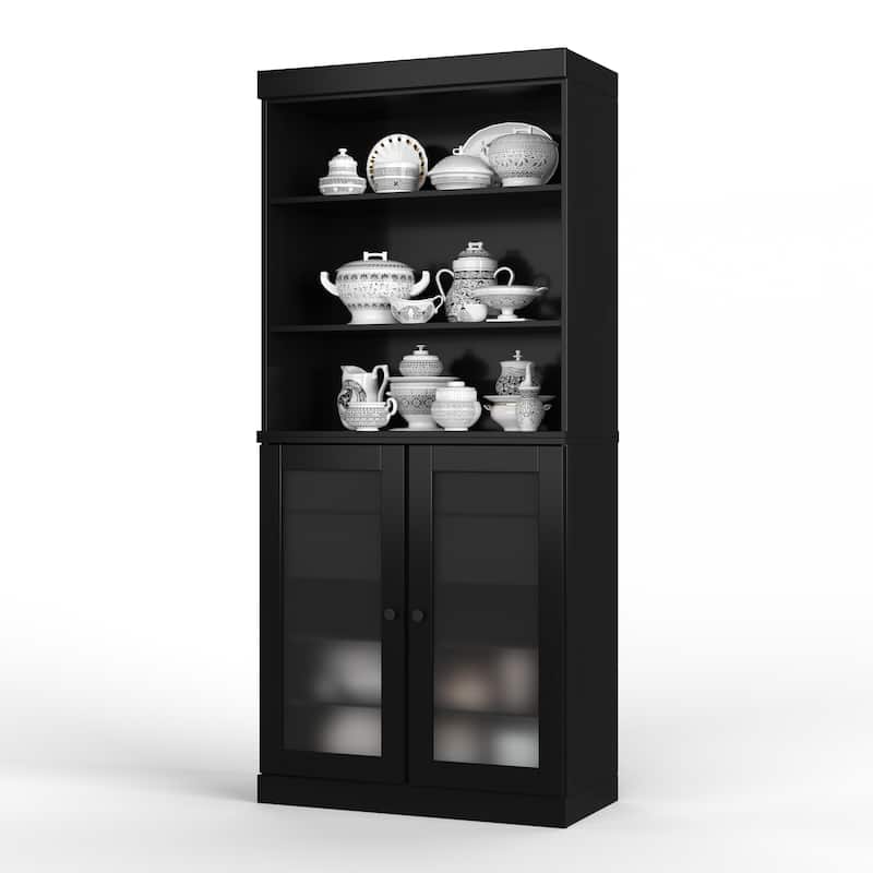 Palace Imports 100% Solid Wood Pantry Cabinet with Frosted Glass Doors, 2-Drawers and Adjustable Shelves - 32" x 71.5"