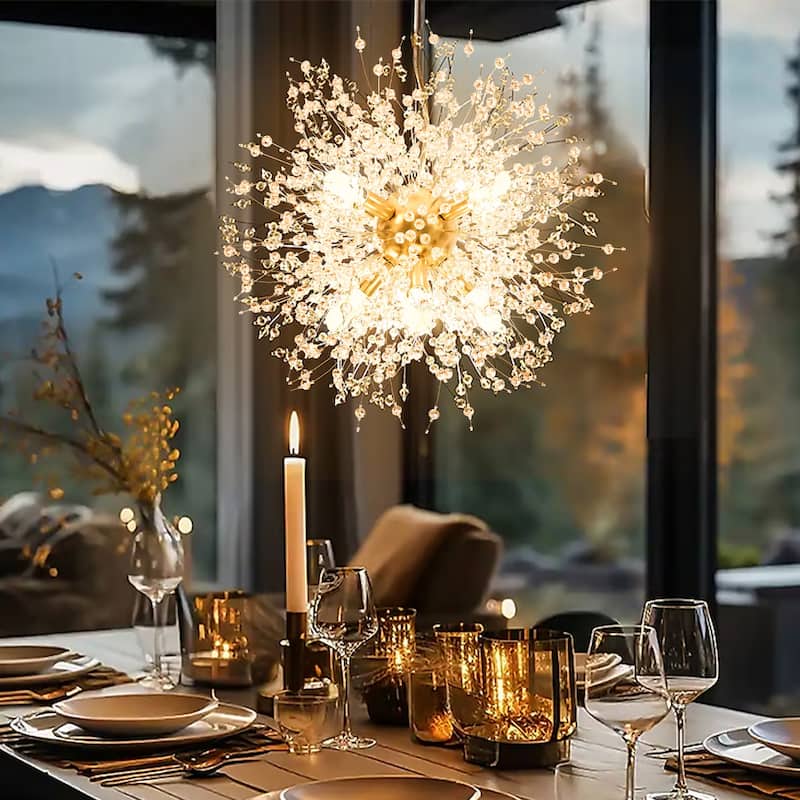 9-Light Firework Dandelion Sputnik Chandelier Light - Gold