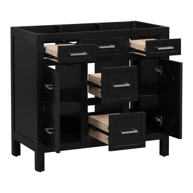36" Bathroom Vanity with Integrated Resin Sink - 4 Drawers, 2 Doors