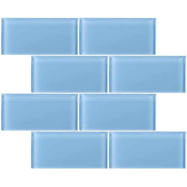 slide 2 of 6, TileGen. 3" x 6" Glass Subway Tile in Light Blue Wall Tile (80 tiles/10sqft.)