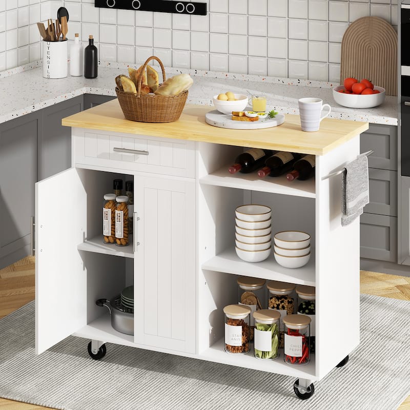 Futzca Kitchen Island Cart with Storage Cabinet and Drawers