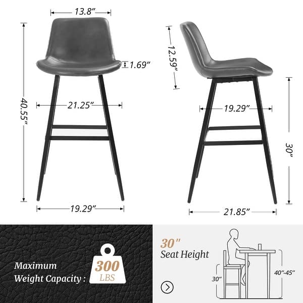 dimension image slide 3 of 12, LUE BONA Modern Industrial Counter Stools Faux Leather Upholstered Counter Height Bar tools with Back