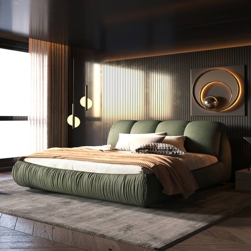 Sturdy King Size Upholstered Bed Frame with Elegant Headboard and Solid Wood Construction.