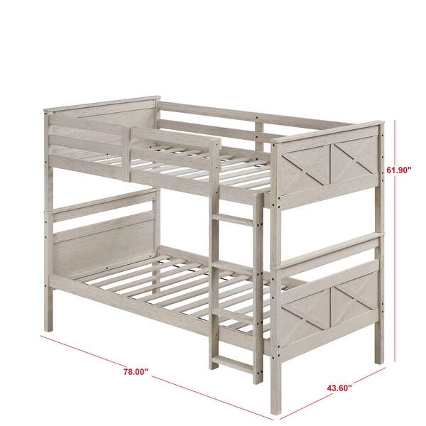 dimension image slide 1 of 2, Clayfell Exeter Twin Over Twin Solid Wood Standard Bunk Bed